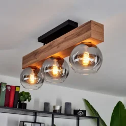 Luminaires Scandinaves-hofstein Plafonnier Vouhet Brun, Couleur bois, Noir, 3 lumières