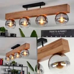 Suspension Verre Fumé-hofstein Plafonnier Vouhet Brun, Couleur bois, Noir, 4 lumières