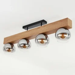 Suspension Verre Fumé-hofstein Plafonnier Vouhet Brun, Couleur bois, Noir, 4 lumières