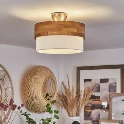 Lampes En Tissu-hofstein Plafonnier Vrolle Bois clair, Nickel mat, 2 lumières