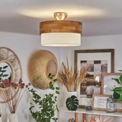 Lampes En Tissu-hofstein Plafonnier Vrolle Bois clair, Nickel mat, 2 lumières