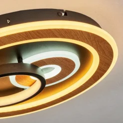 hofstein Plafonnier Xamontarupt LED Brun, Couleur bois, Noir, 1 lumière, Télécommandes