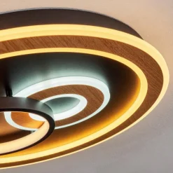 hofstein Plafonnier Xamontarupt LED Brun, Couleur bois, Noir, 1 lumière, Télécommandes