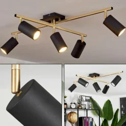 Lampes Art Déco-hofstein Plafonnier Zuoz Or, Noir, 5 lumières