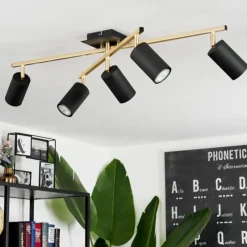Lampes Art Déco-hofstein Plafonnier Zuoz Or, Noir, 5 lumières