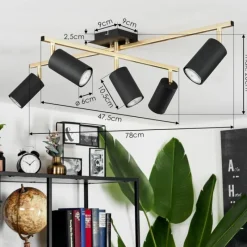 Lampes Art Déco-hofstein Plafonnier Zuoz Or, Noir, 5 lumières