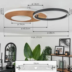 hofstein Plafonnier Abonakope LED Couleur bois, Écru, Noir, 2 lumières, Télécommandes, Changeur de couleurs