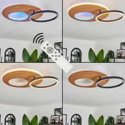 hofstein Plafonnier Abonakope LED Couleur bois, Écru, Noir, 2 lumières, Télécommandes, Changeur de couleurs