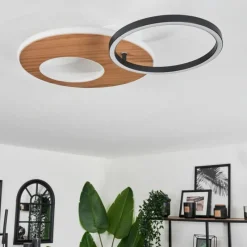 hofstein Plafonnier Abonakope LED Couleur bois, Écru, Noir, 2 lumières, Télécommandes, Changeur de couleurs