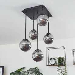 Suspension Verre Fumé-hofstein Plafonnier Abramo LED Noir, 5 lumières