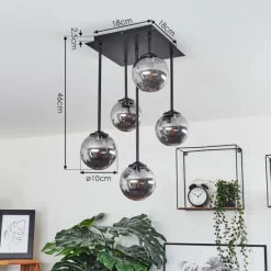 Suspension Verre Fumé-hofstein Plafonnier Abramo LED Noir, 5 lumières