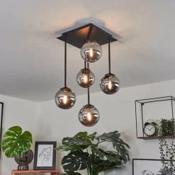 Suspension Verre Fumé-hofstein Plafonnier Abramo LED Noir, 5 lumières