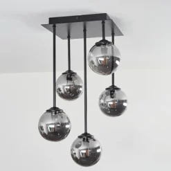 Suspension Verre Fumé-hofstein Plafonnier Abramo LED Noir, 5 lumières