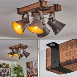 Lampes Industrielles-hofstein Plafonnier Aduard Bois foncé, Noir, 4 lumières
