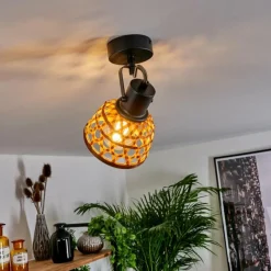 Style Boho-Chic-hofstein Plafonnier Aeschi Noir, 1 lumière