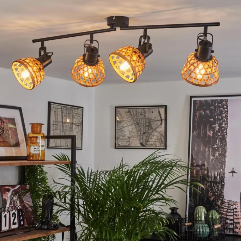 Style Boho-Chic-hofstein Plafonnier Aeschi Noir, 4 lumières