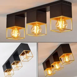 Lampes Dorées-hofstein Plafonnier Agawam Or, Laiton, Noir, 3 lumières