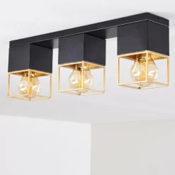 Lampes Dorées-hofstein Plafonnier Agawam Or, Laiton, Noir, 3 lumières
