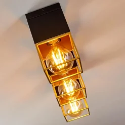 Lampes Dorées-hofstein Plafonnier Agawam Or, Laiton, Noir, 3 lumières