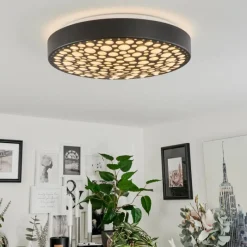 hofstein Plafonnier Agodim LED Noir, Blanc, 1 lumière, Télécommandes, Changeur de couleurs