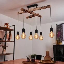 Style Boho-Chic-hofstein Plafonnier Ajaccio Bois clair, Noir, 6 lumières