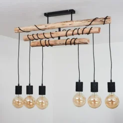 Style Boho-Chic-hofstein Plafonnier Ajaccio Bois clair, Noir, 6 lumières