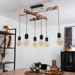 Style Boho-Chic-hofstein Plafonnier Ajaccio Bois clair, Noir, 6 lumières