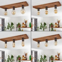 Lampes Vintages & Rétros-hofstein Plafonnier Amnicon Bois clair, Noir, 3 lumières