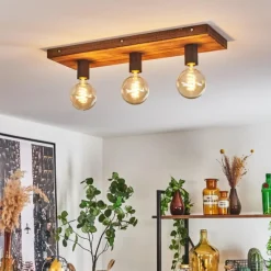 Lampes Vintages & Rétros-hofstein Plafonnier Amnicon Bois clair, Noir, 3 lumières