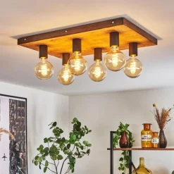 Lampes Vintages & Rétros-hofstein Plafonnier Amnicon Bois clair, Noir, 6 lumières