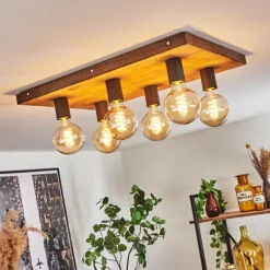 Lampes Vintages & Rétros-hofstein Plafonnier Amnicon Bois clair, Noir, 6 lumières