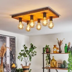 Lampes Vintages & Rétros-hofstein Plafonnier Amnicon Bois clair, Noir, 6 lumières