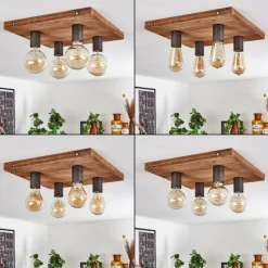 Lampes Industrielles-hofstein Plafonnier Amnicon Bois foncé, Noir, 4 lumières