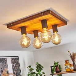 Lampes Industrielles-hofstein Plafonnier Amnicon Bois foncé, Noir, 4 lumières