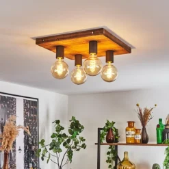 Lampes Industrielles-hofstein Plafonnier Amnicon Bois foncé, Noir, 4 lumières