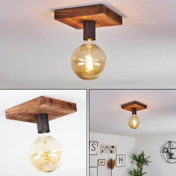 Lampes Industrielles-hofstein Plafonnier Amnicon Bois foncé, Noir, 1 lumière