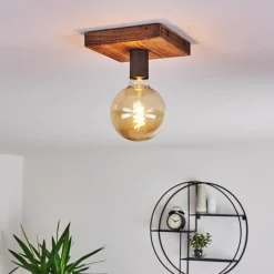 Lampes Industrielles-hofstein Plafonnier Amnicon Bois foncé, Noir, 1 lumière