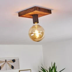 Lampes Industrielles-hofstein Plafonnier Amnicon Bois foncé, Noir, 1 lumière