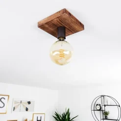 Lampes Industrielles-hofstein Plafonnier Amnicon Bois foncé, Noir, 1 lumière