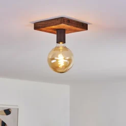 Lampes Industrielles-hofstein Plafonnier Amnicon Bois foncé, Noir, 1 lumière