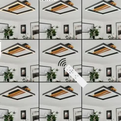 Luminaires Scandinaves-hofstein Plafonnier Angtasom LED Couleur bois, Noir, Blanc, 1 lumière, Télécommandes