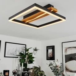 Luminaires Scandinaves-hofstein Plafonnier Angtasom LED Couleur bois, Noir, Blanc, 1 lumière, Télécommandes