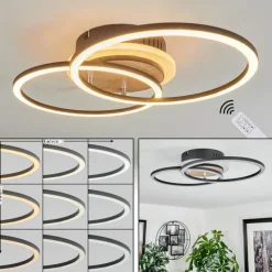 Luminaires Scandinaves-hofstein Plafonnier Audouin LED Couleur bois, Noir, 1 lumière, Télécommandes