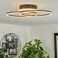 Luminaires Scandinaves-hofstein Plafonnier Audouin LED Couleur bois, Noir, 1 lumière, Télécommandes