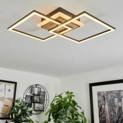 Luminaires Scandinaves-hofstein Plafonnier Audouin LED Couleur bois, 1 lumière, Télécommandes