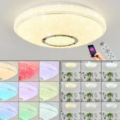 hofstein Plafonnier Auxerre LED Blanc, 2 lumières, Télécommandes, Changeur de couleurs