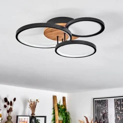 hofstein Plafonnier Avelal LED Brun, Couleur bois, Noir, 1 lumière