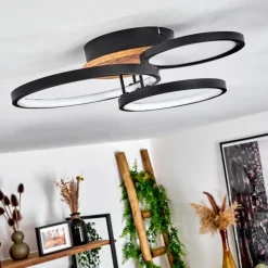 hofstein Plafonnier Avelal LED Brun, Couleur bois, Noir, 1 lumière