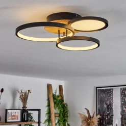 hofstein Plafonnier Avelal LED Brun, Couleur bois, Noir, 1 lumière