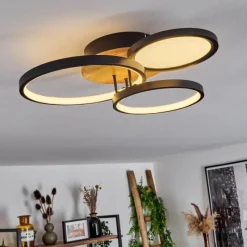 hofstein Plafonnier Avelal LED Brun, Couleur bois, Noir, 1 lumière